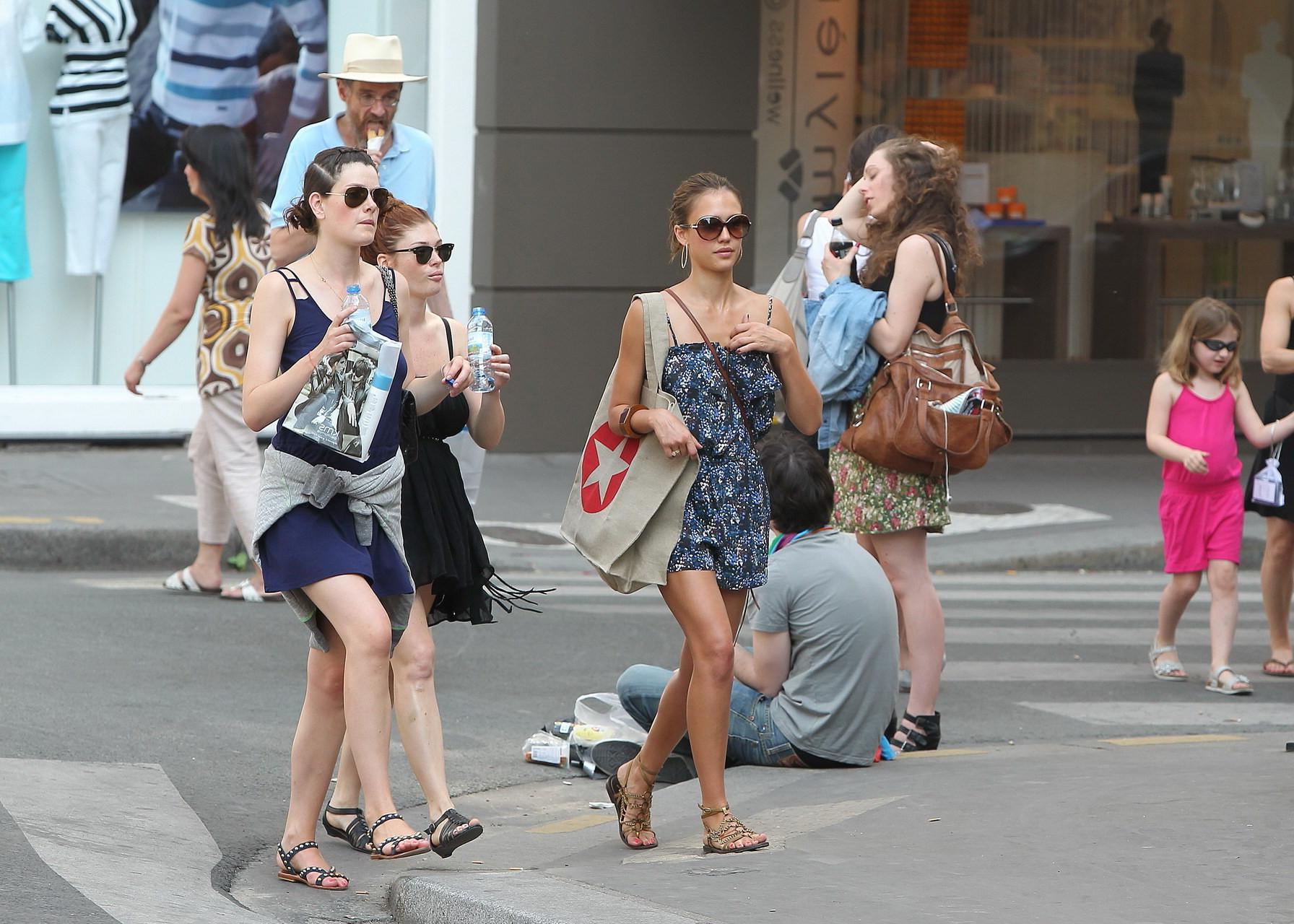 16P Jessica Alba leggy in Paris - riding a bike in mini dress