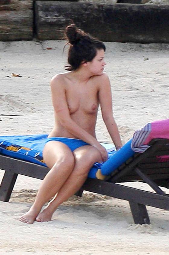 15P Lily Allen nude perky topless on the beach