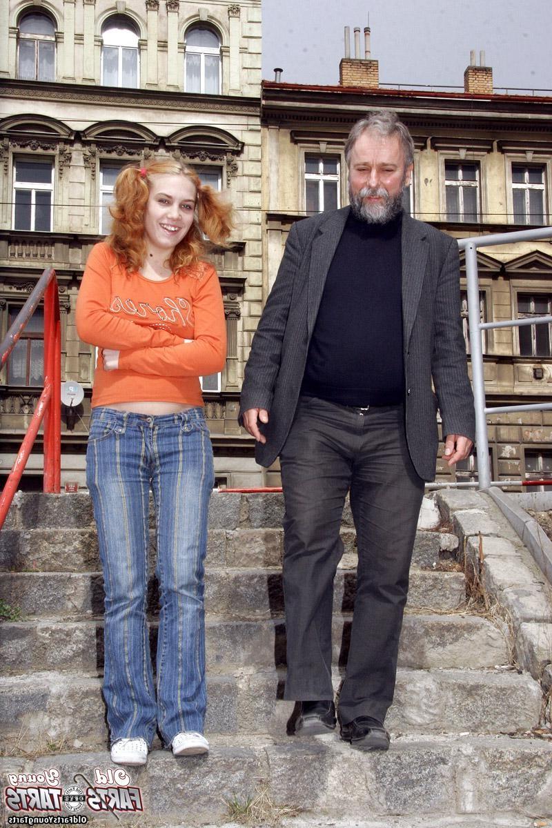 12P Teenage redhead riding a senior's stiff penis