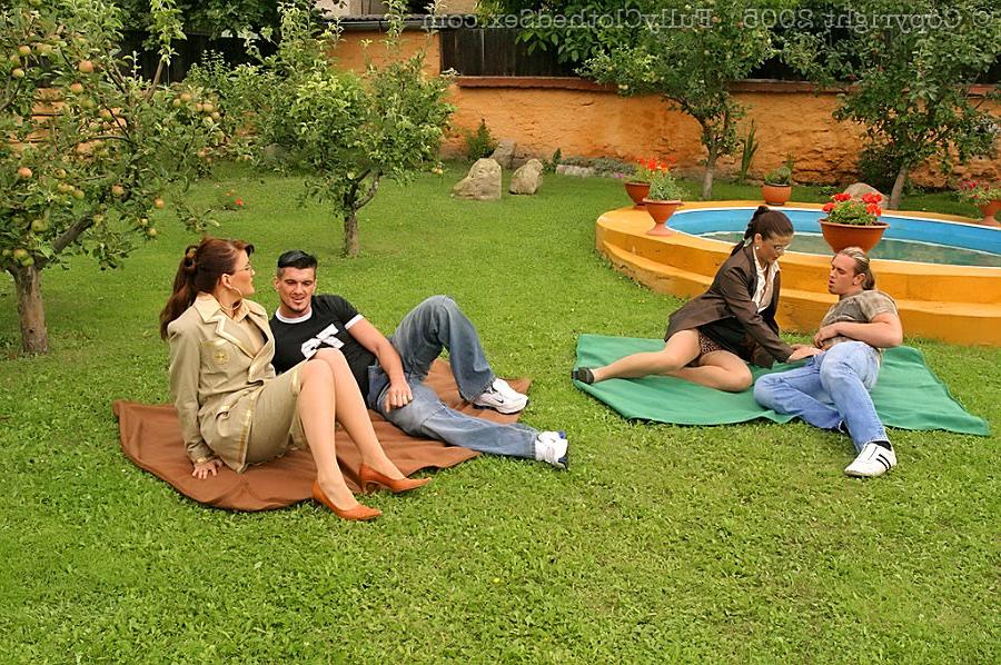 16P Two couples having fully clothed outdoor groupsex