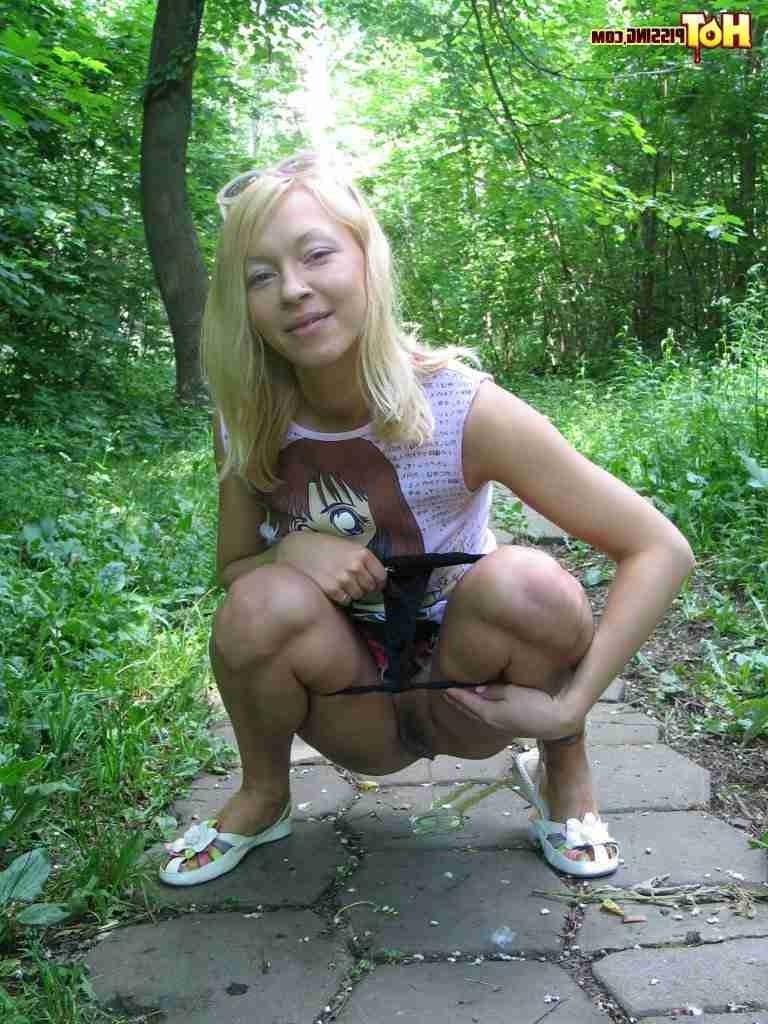 16P Blonde loves pissing for the camera