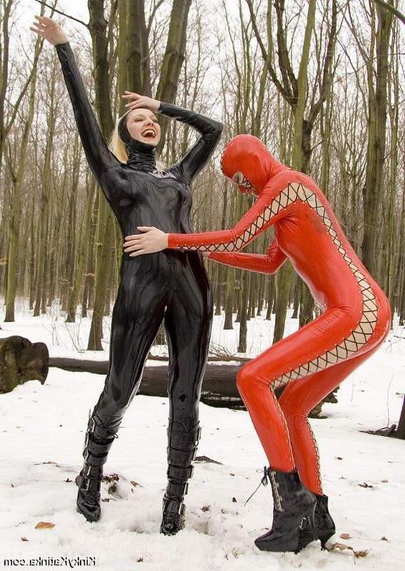 16P Two latex loving chicks playing in the snow