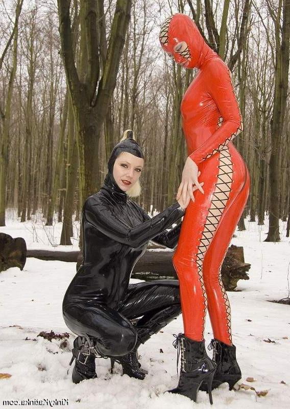 16P Two latex loving chicks playing in the snow