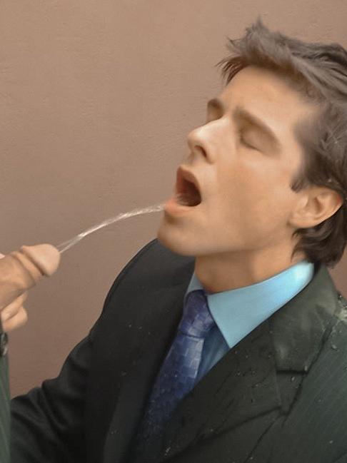 20P Two office fellows enjoy deep sucking and pissing onto a face
