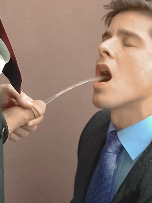 20P Two office fellows enjoy deep sucking and pissing onto a face
