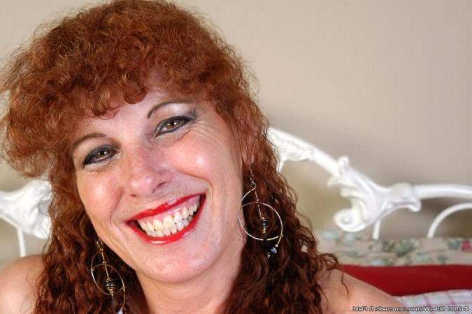 16P Foxy Redhead Granny in Racy Red Revealing Lingerie