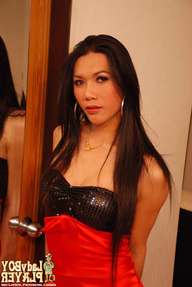 12P Sexy ladyboy in red satin dress