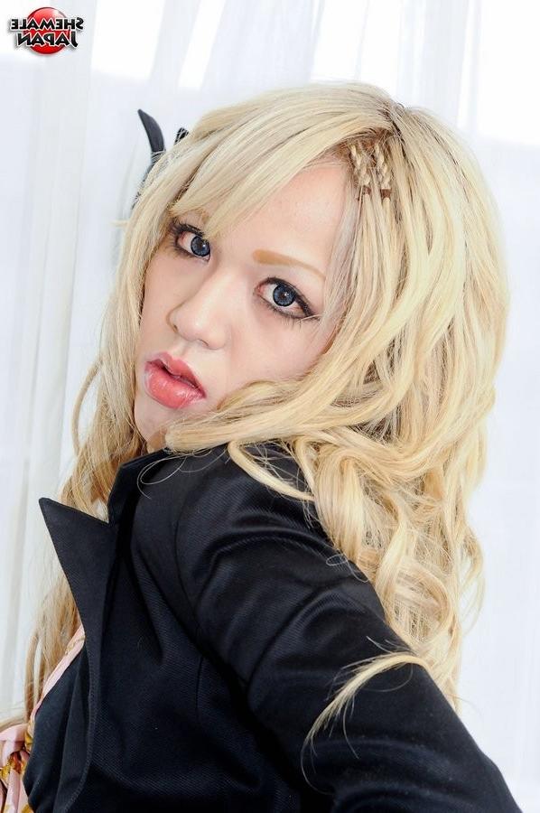 16P Blonde Japanese Shemale Disrobes And Jerks Herself Off