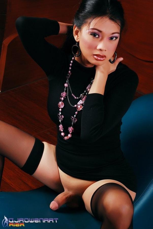 12P Elegant Asian Ladyboy In Black Stockings And High Heels