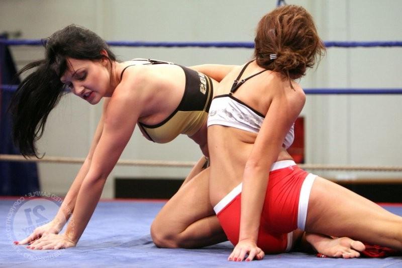16P Aletta Ocean competes in a rough and tumble nude wrestling match with another ho