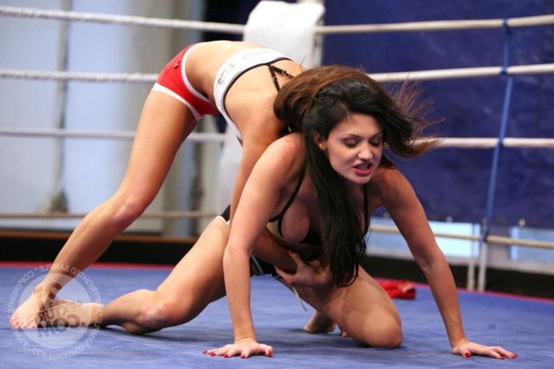 16P Aletta Ocean competes in a rough and tumble nude wrestling match with another ho