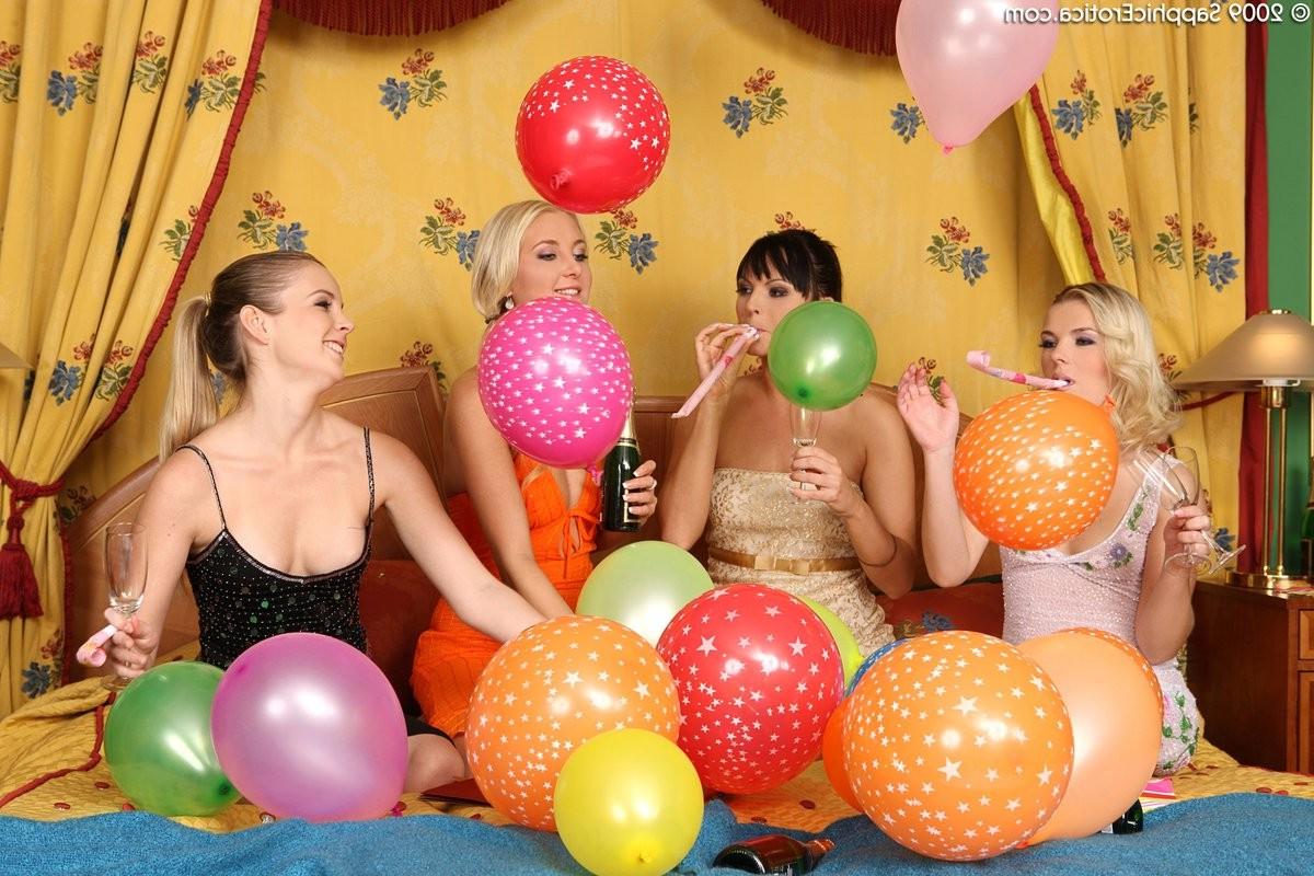 16P Four enticing teens lap and rub in a hot new years eve orgy