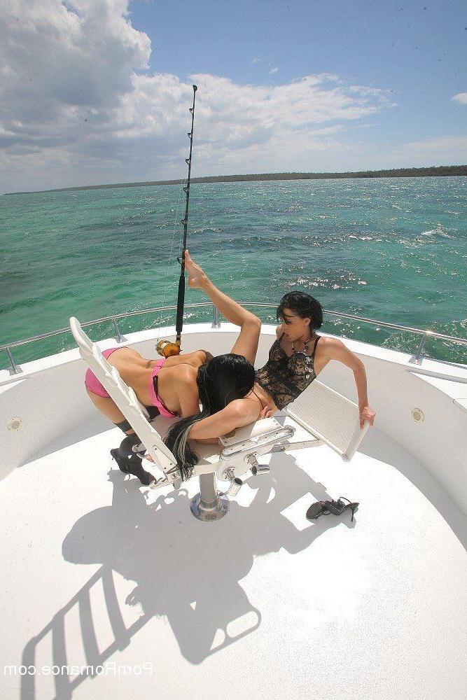 16P Lesbians in naughty lingerie making out on a yacht