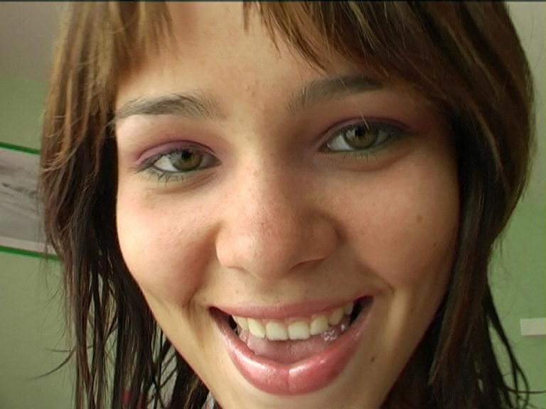 3P Teenage brunette toying her pink virgin pussyhole at home