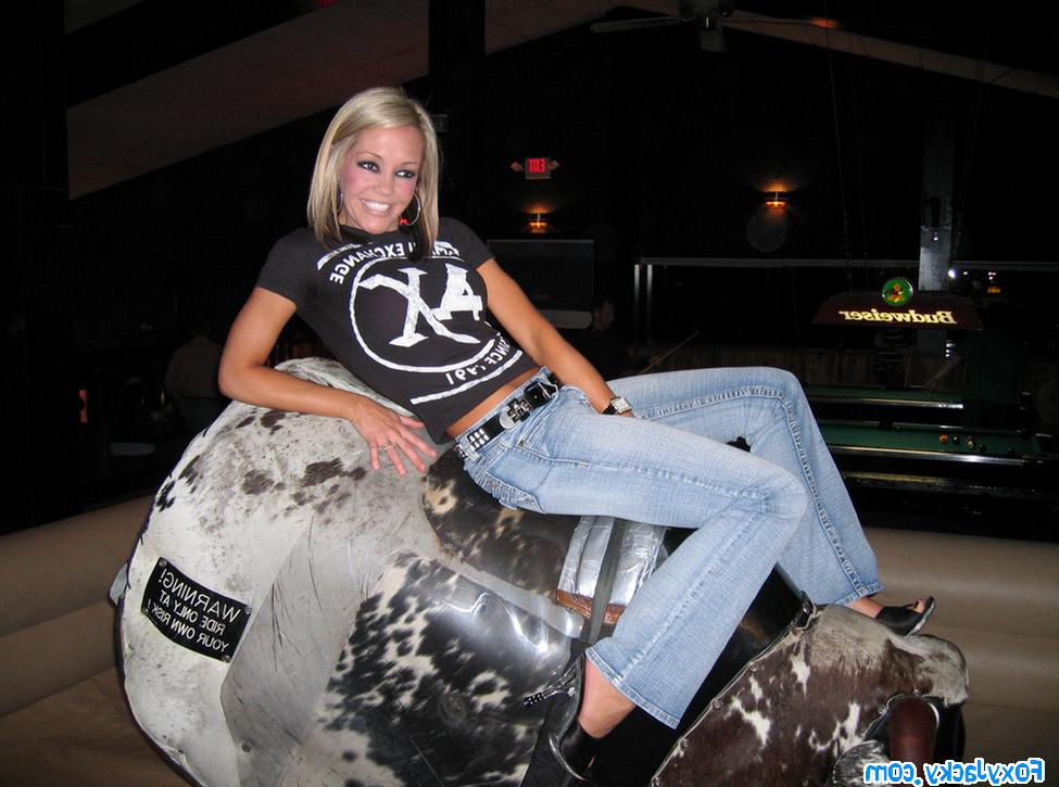 16P Melissa and Jacky riding on the mechanical bull together