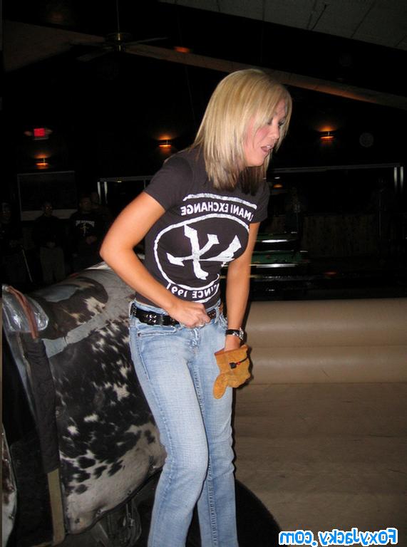 16P Melissa and Jacky riding on the mechanical bull together