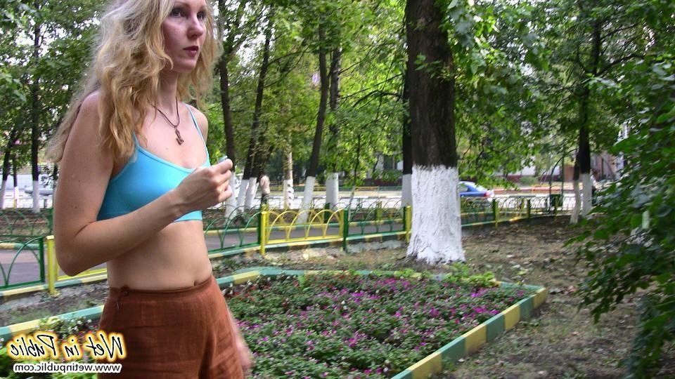 12P Blonde addicted to public pissing makes her pants all wet in a park