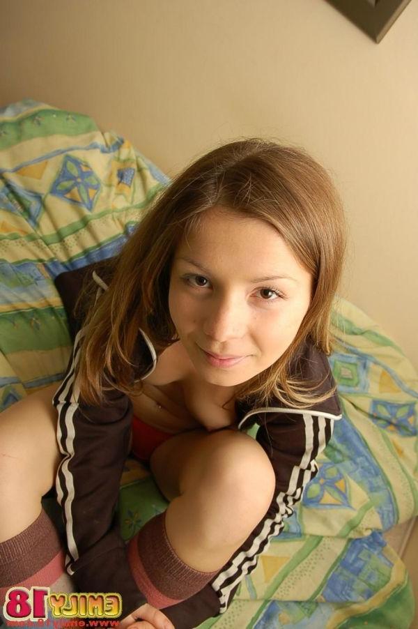16P Petite teen with small tits teases in red panties