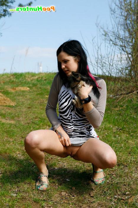 16P Glamorous chick with little doggy filmed pissing
