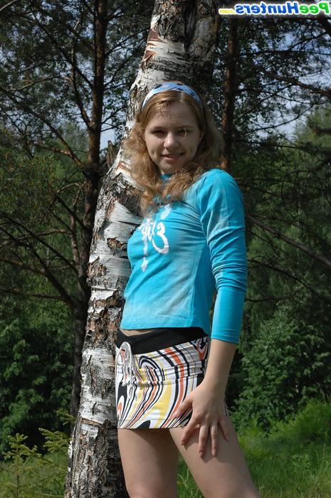 16P Dreamboat Russian tart pissing next to birch tree