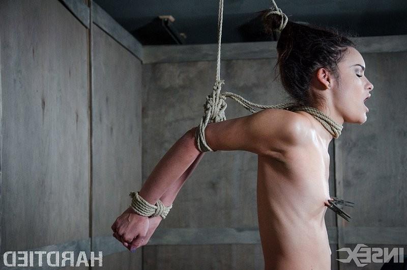 13P Eden Sin petite is bound in rope with nipples clamped and pussy 
