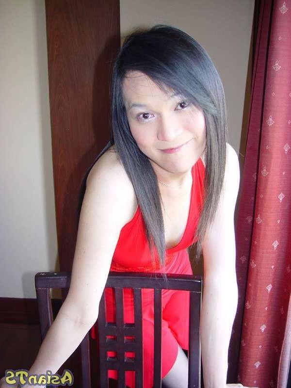 15P Asian Ladyboy Loses Here Red Dress And Jerks Off Hard