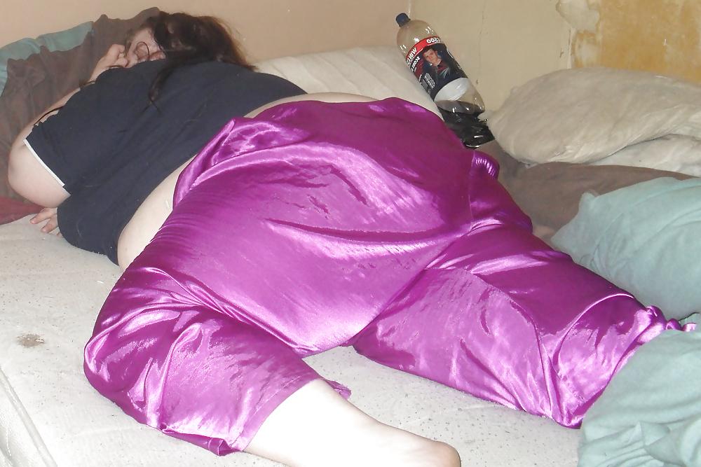 8P BBW Chav Whore In Satin Trousers