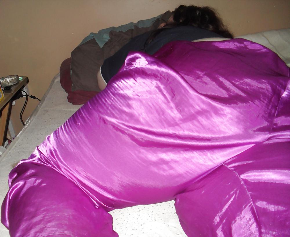 8P BBW Chav Whore In Satin Trousers