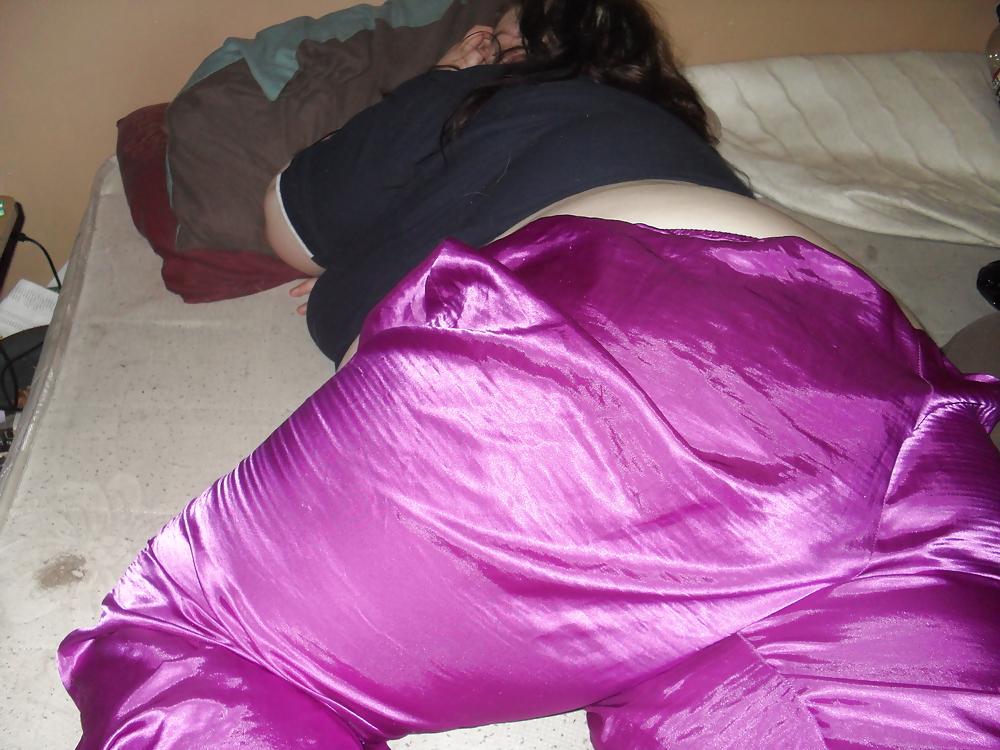 8P BBW Chav Whore In Satin Trousers
