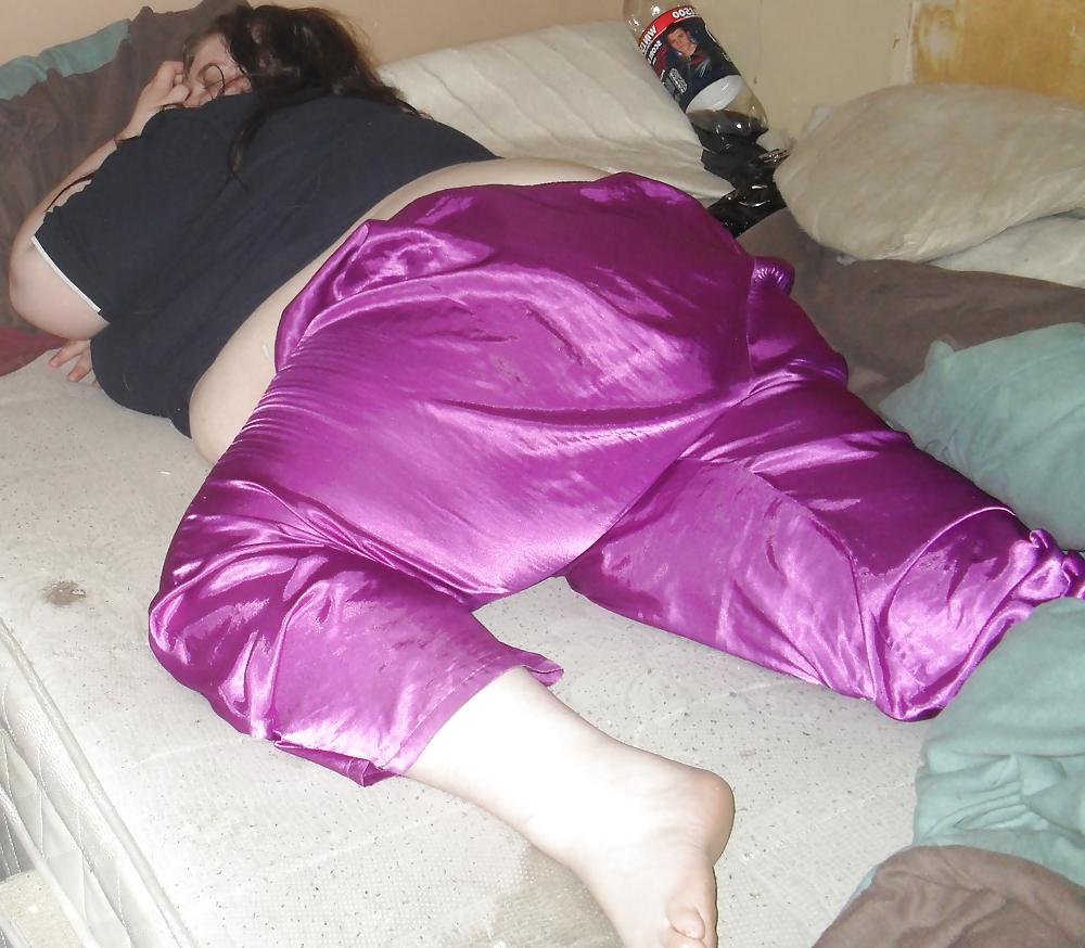 8P BBW Chav Whore In Satin Trousers