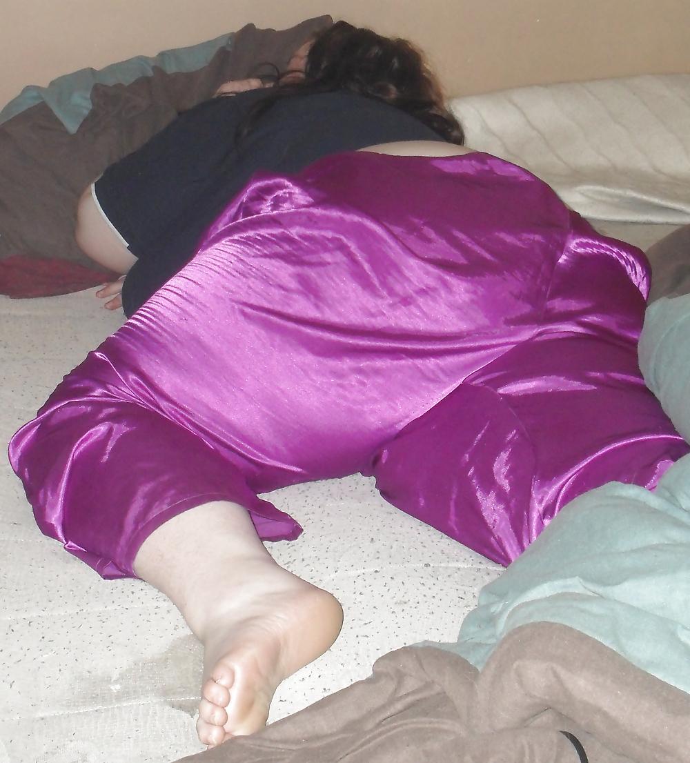 8P BBW Chav Whore In Satin Trousers
