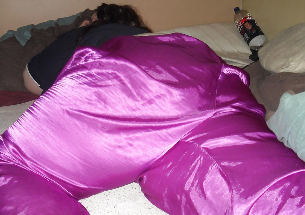 8P BBW Chav Whore In Satin Trousers