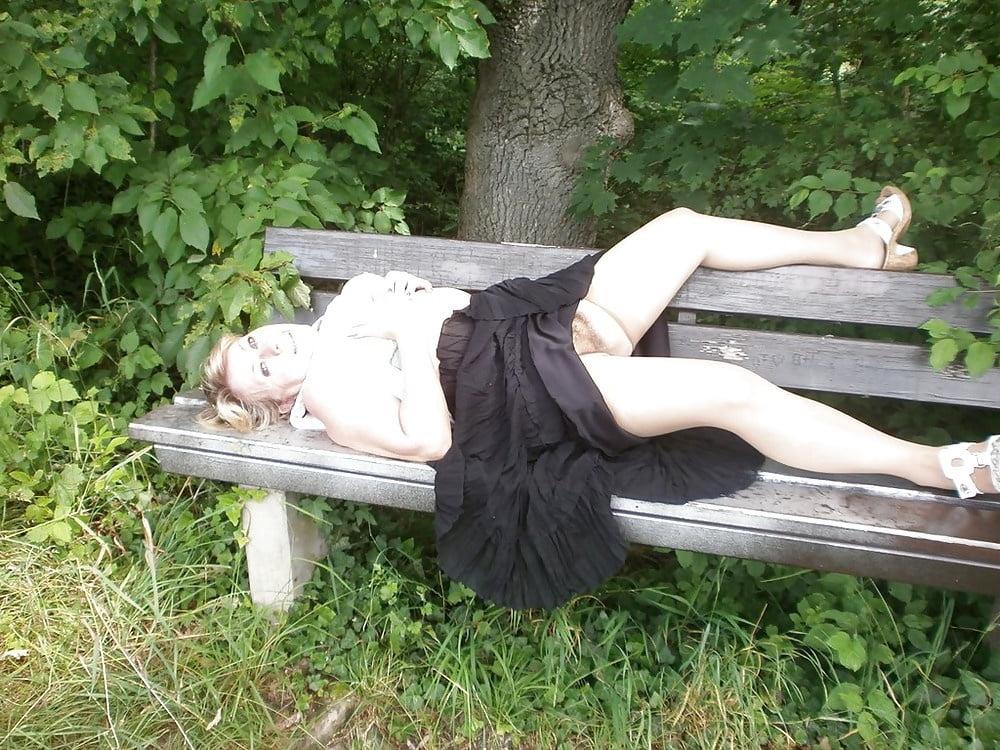 20P Hairy granny enjoying herself outdoors
