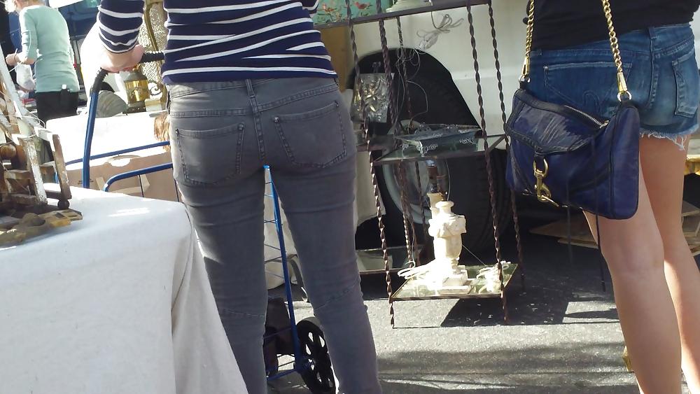 25P Hot sexy Italian Teen ass & butt in tight grey jeans