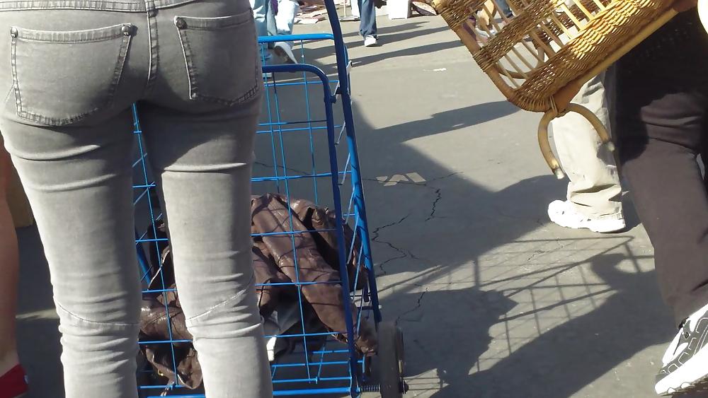 25P Hot sexy Italian Teen ass & butt in tight grey jeans