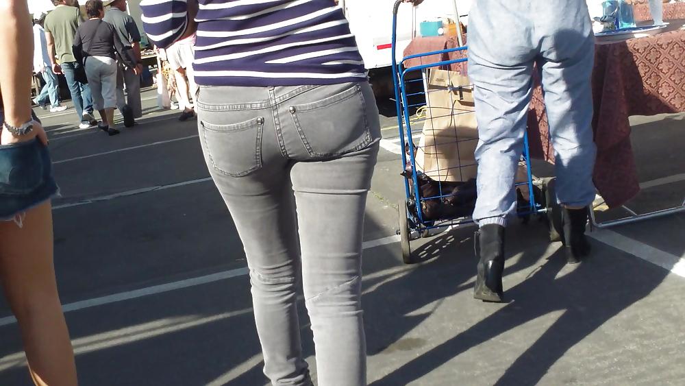 25P Hot sexy Italian Teen ass & butt in tight grey jeans