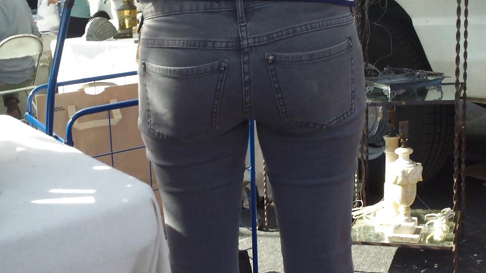 25P Hot sexy Italian Teen ass & butt in tight grey jeans
