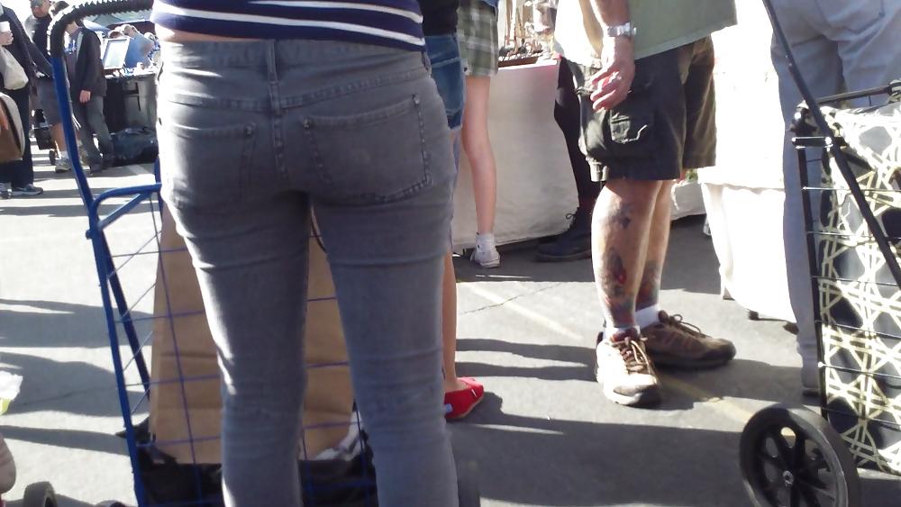 25P Hot sexy Italian Teen ass & butt in tight grey jeans