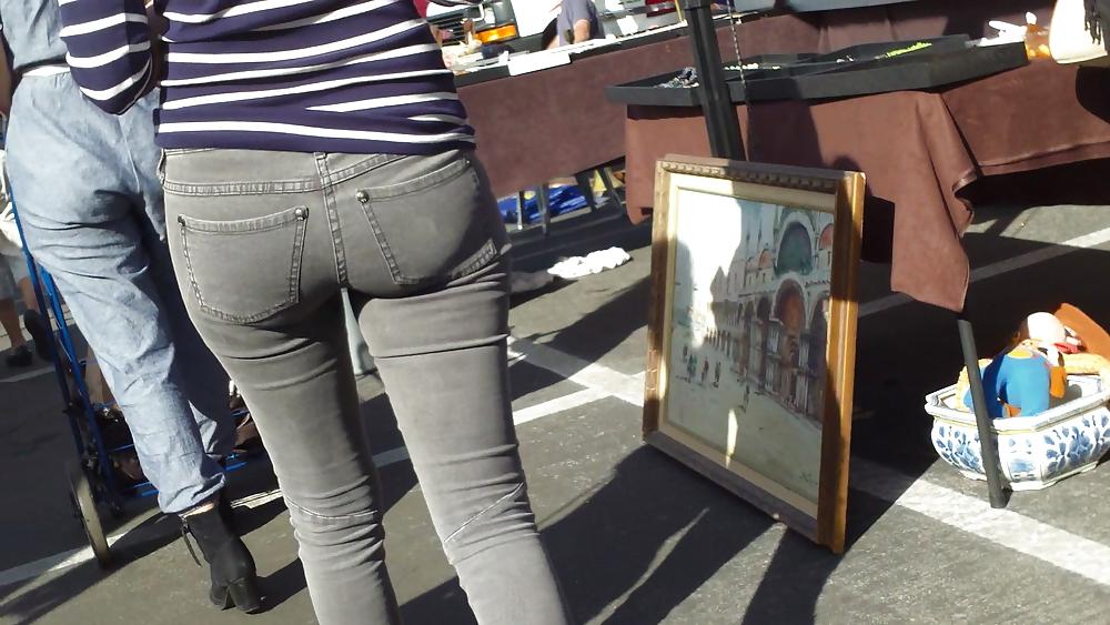 25P Hot sexy Italian Teen ass & butt in tight grey jeans