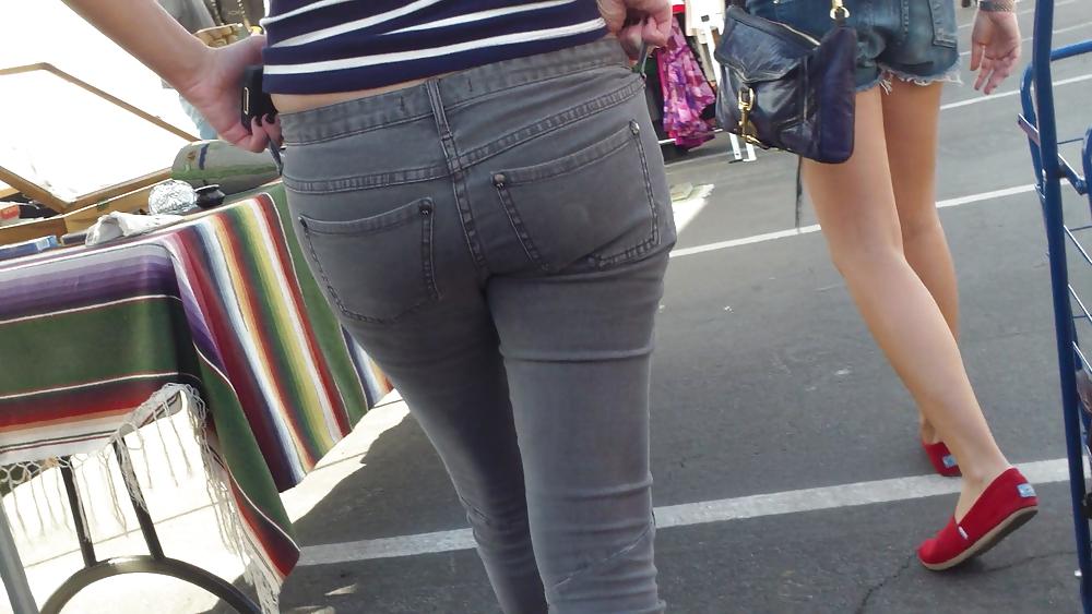 25P Hot sexy Italian Teen ass & butt in tight grey jeans