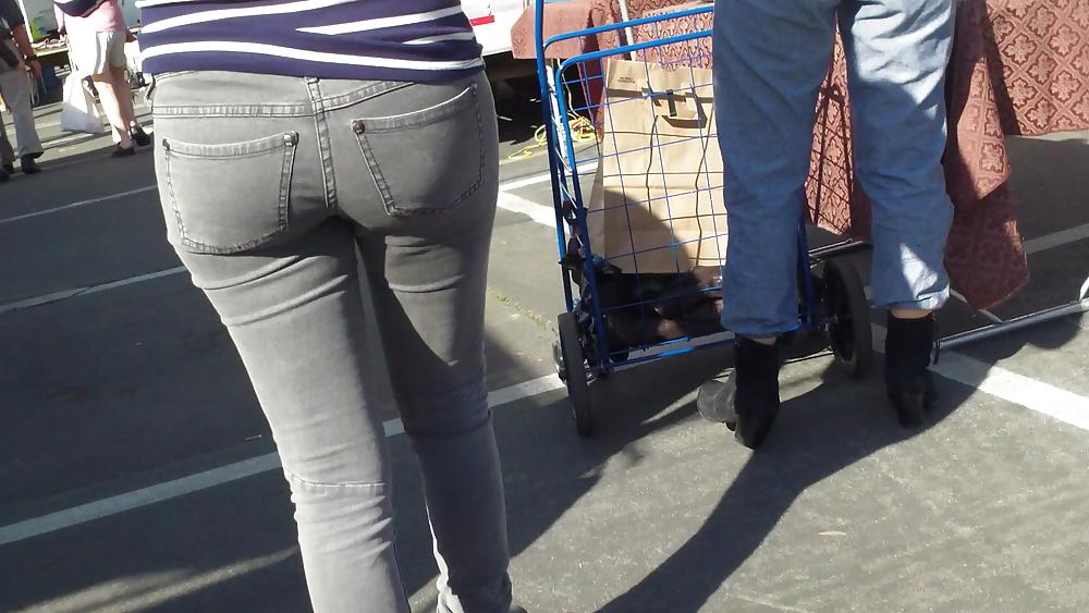 25P Hot sexy Italian Teen ass & butt in tight grey jeans