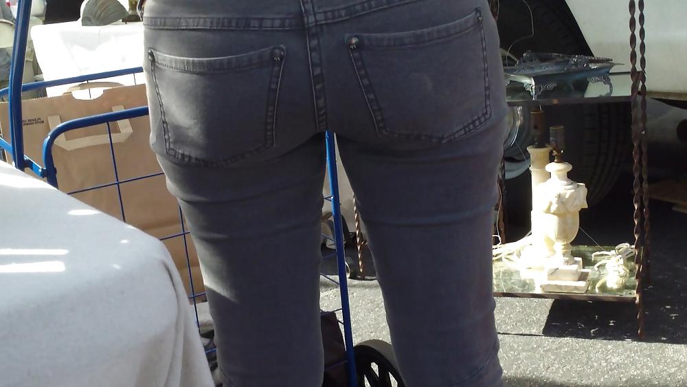 25P Hot sexy Italian Teen ass & butt in tight grey jeans