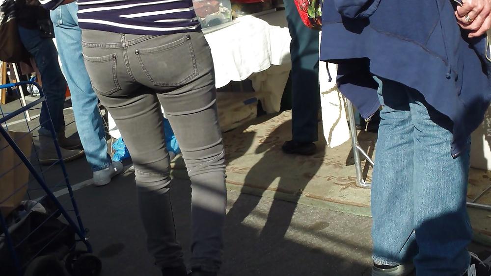 25P Hot sexy Italian Teen ass & butt in tight grey jeans