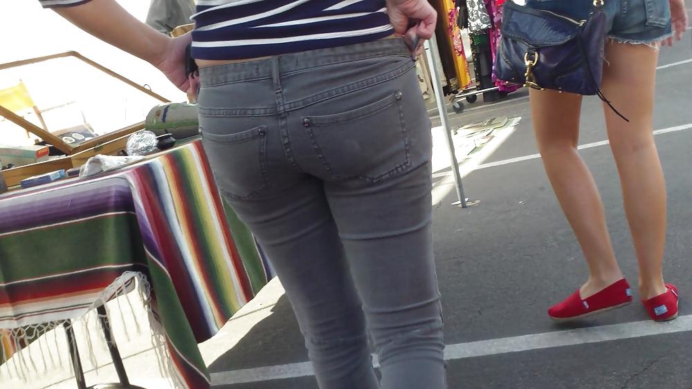 25P Hot sexy Italian Teen ass & butt in tight grey jeans