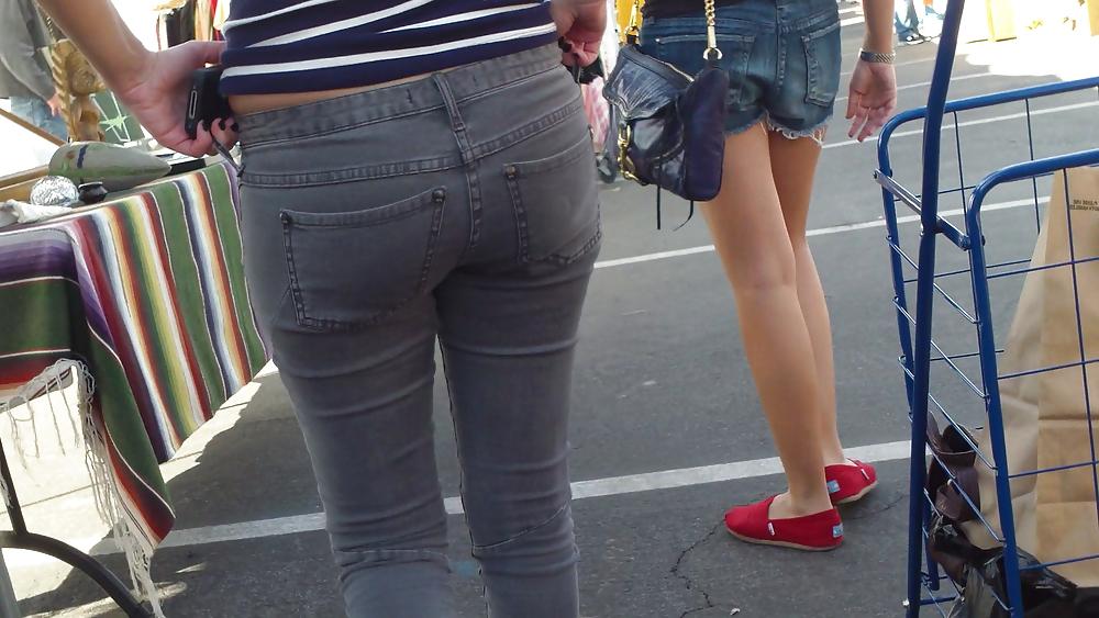 25P Hot sexy Italian Teen ass & butt in tight grey jeans