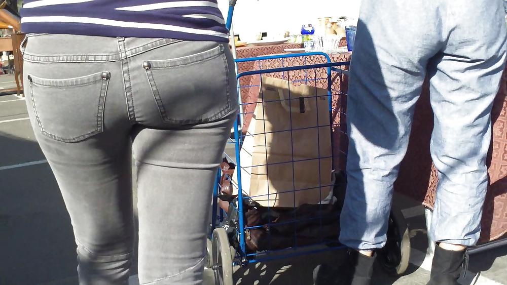 25P Hot sexy Italian Teen ass & butt in tight grey jeans