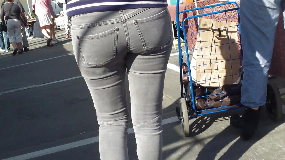 25P Hot sexy Italian Teen ass & butt in tight grey jeans