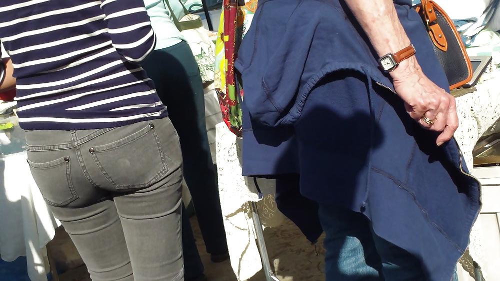 25P Hot sexy Italian Teen ass & butt in tight grey jeans