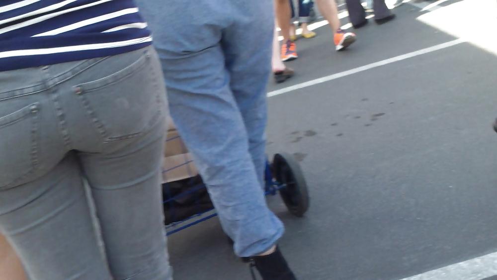 25P Hot sexy Italian Teen ass & butt in tight grey jeans