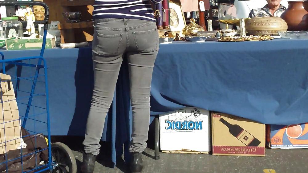 25P Hot sexy Italian Teen ass & butt in tight grey jeans
